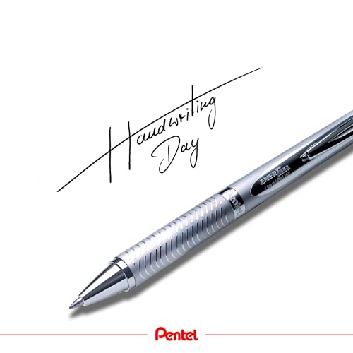 Pentel EnerGel Sterling Rollerball, 0.7 mm Tip, Silver Barrel, Black Ink (Pack of 12)