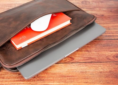VENOULT Genuine Leather Laptop & Tablet Sleeve – Slim Design, Fits Devices up to 12" - 16" – Customizable Design, Soft Suede Lining, Lightweight Case for (Chocolate Brown, up to 16" Devices)