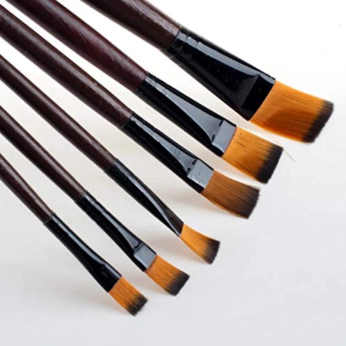 HBJWOV 6pcs/Set Flat Paint Brush Two Colors Nylon Hair Wooden Short Handle for Watercolor Oil Acrylic Paint Craft Art Supplies