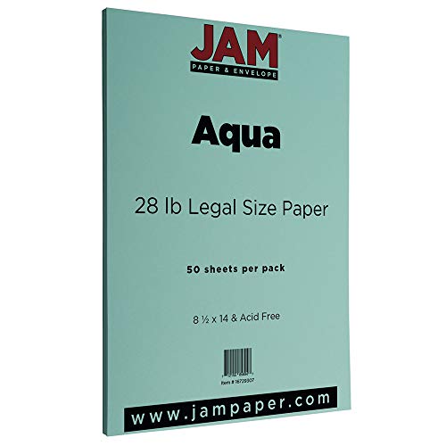 JAM PAPER Legal Matte 28lb Paper - 105 gsm - 8.5 x 14 - Aqua - 500 Sheets/Pack