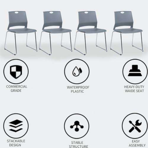 Whiterye Grey Plastic Stack Chair for Office Guests & Waiting Rooms, 12-Pack
