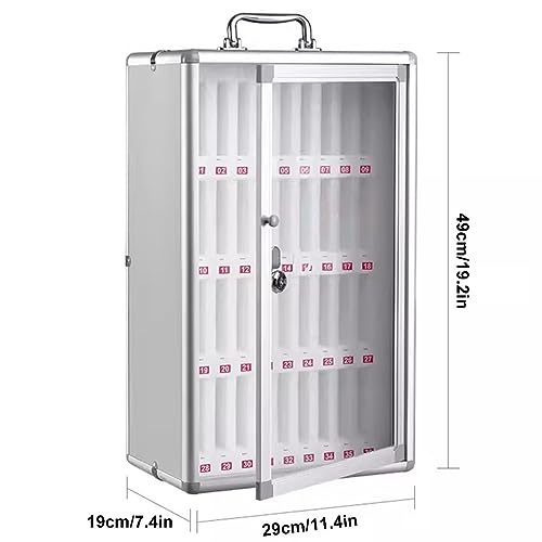 GMTstore 12/24/36 Slots Aluminum Alloy Pocket Chart Cell Phones Storage Cabinet Mobile Phones Desktop Organizer Wall-Mounted with A Locked for Classroom Office (Color : Silver, Size : 36)