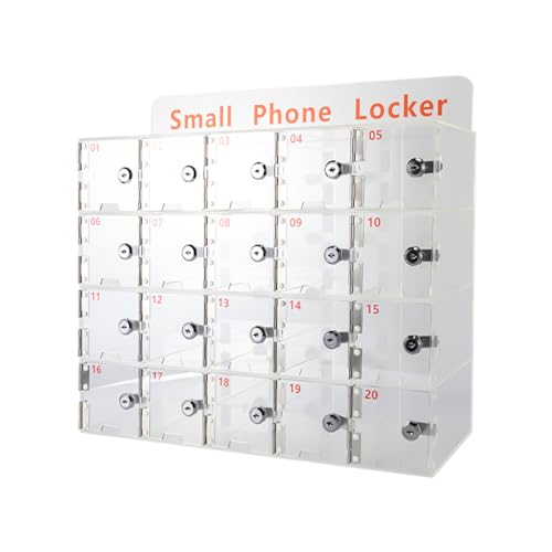 RABEEXP Cell Phones Storage Cabinet Portable Acrylic Pocket Chart for Cell Phones Wall-Mounted with Lock and Label for School Classroom Office Conference Room (20-Slots)