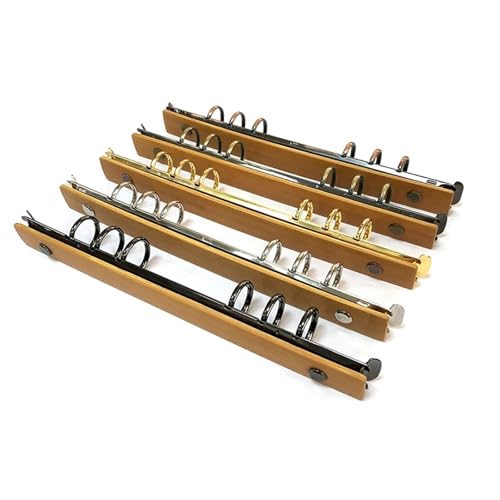 Ring Clips 5PCS A5 Metal Ring Binder Clips with Bamboo Back Panel 6 Detachable Buckle Loose-Leaf Binding Strip for Data Book Album Notebook(Black,Inner Diameter 15mm)