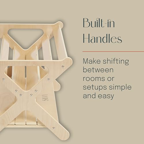 SVYP Sidestack Wooden Book Caddy with Storage Shelf and Handles, Natural