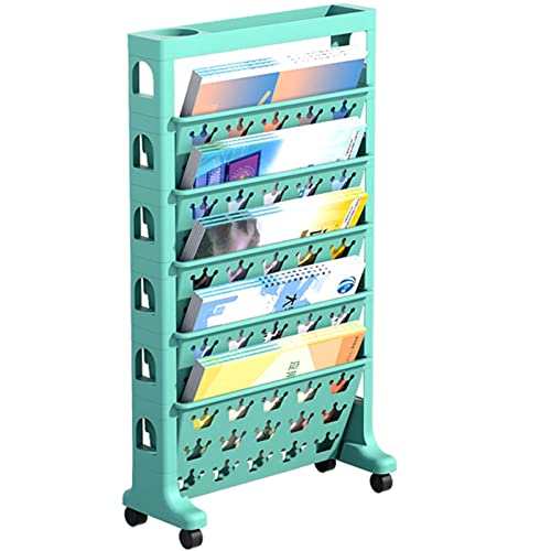 Movable Classroom Deskside Bookshelf, Desk Storage Organizer with Wheels, Slim Storage Trolley for Books, Library Reading Rack, Magazine Rack, Desk Storage Rack for Classroom, Compact Bookcase ( Color