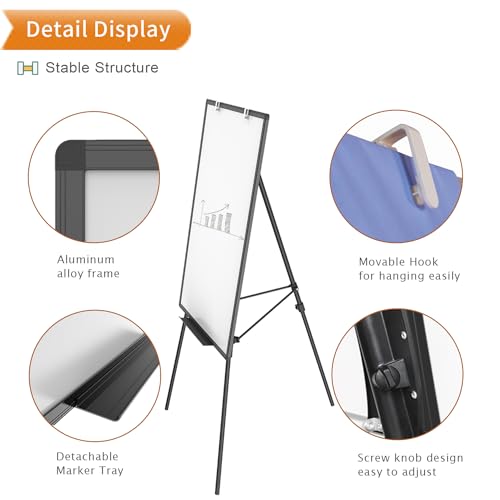 VIZ-PRO Magnetic Whiteboard Easel Black, 36"x24", Portable Dry Erase Board