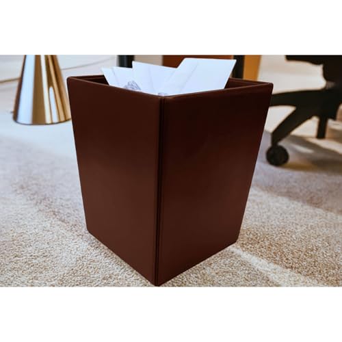 Dacasso Bonded Leather Waste Basket - Luxury Waste Basket (Dark Brown, 14 QT)