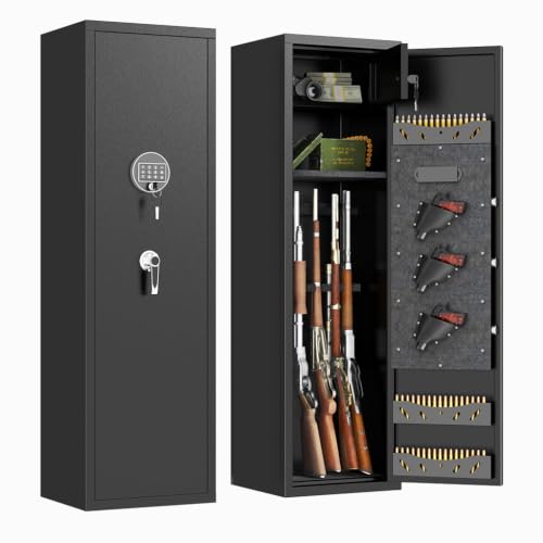 HOYOC Gun Safe for Rifles and Pistols, 57 Inch Long Gun Cabinet with Digital Password Lock and Key Access, Heavy Duty Steel Rifle Storage Cabinet with Adjustable Gun Racks for Home Security (Black)