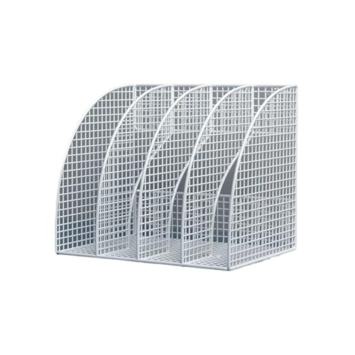 File Rack Desk File Organizer, Metal Mesh Vertical Desktop Holder, 4-Section File Organizer for Office Letter Trays(White)