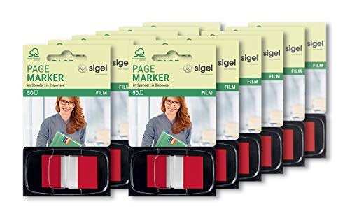 SIGEL HN491 Index Page Marker, Film, Strip-Size:25x43 mm, 50 Strips, Red (Pack of 12)