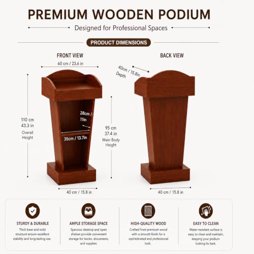 BGEDL Wooden Podium Floor Standing Speaking Lectern Church Pulpit Podium