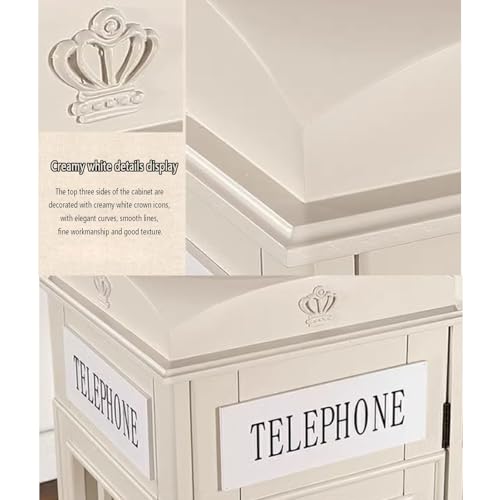 Wooden Telephone Standing Bookshelf Vintage,5-Tier Floor Booth with Acrylic Door,Living Room Storage Display Bookshelf,for bookstores, Living Rooms, and cafes(Off White)