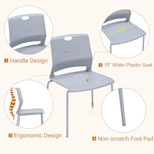 Sidanli 12 Pack Stackable Chairs, Waterproof One-Piece Molded Seat, Gray
