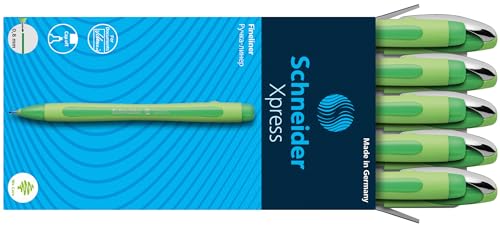 Schneider Xpress Premium Fineliner, 0.8 mm Porous Point, Light Green Barrel, Green Ink, Box of 10 Pens (190004)