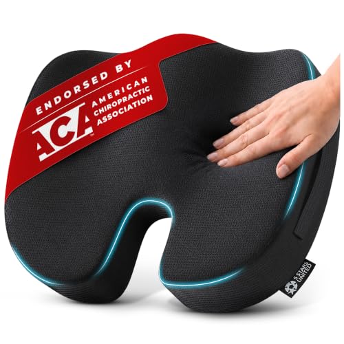 5 STARS UNITED Seat Cushion - Memory Foam Chair Pad for Tailbone Pain Relief - Ergonomic Support for Coccyx, Sciatica & Butt - Office, Desk & Gaming Chair, Car Seat, Wheelchair, Airplane, Black
