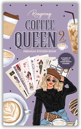 Rongrong Coffee Planner Stickers Book for Planners, Calendars, Journals and Projects – Premium Quality Hand Drawn Perfect for Caffeine Lovers – Scrapbook Accessories – 24 Sheets (Coffee Queen 2)