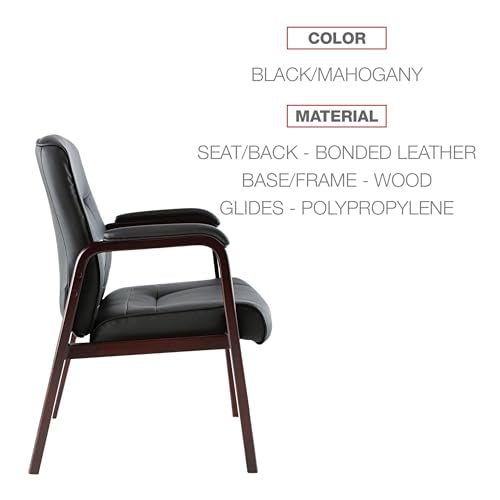 Alera Madaris Series Leather Guest Chair w/Wood Trim, Four Legs, Black/Mahogany