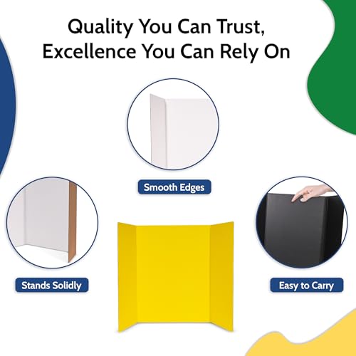 EPI Tri Fold Cardboard Display Board. Large 36 x 48in Black Tri-fold Poster 30 Pack. Professional Presentation Boards with Rounded Corners for Science Fair Project, School and Business Presentations
