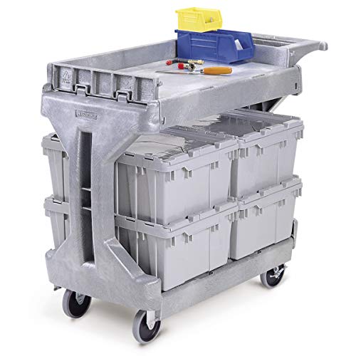 Akro-Mils 30930 ProCart 400 Pound Capacity Heavy Duty 2 Tier Rolling Service Utility Cart with Wheels and Hinged Side Gates, 42-Inch x 19-Inch x 35-Inch, Gray