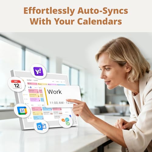 Dragon Touch 14 Inch Digital Calendar Wall - 1920 x 1080 FHD Electronic Wall Calendar Family Planner with 32GB Memory and Wall Mount, Touchscreen Intelligent Desk Calendar, White