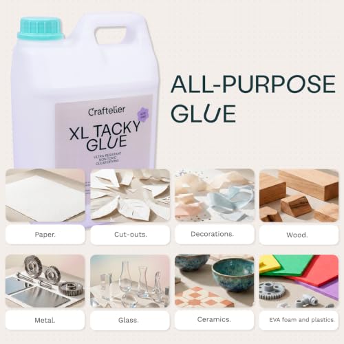 Craftelier - Tacky Glue | Extra Strong Multipurpose Liquid Glue for Scrapbooking and Other Craft Projects | Non-Toxic | Transparent, Flexible and Resistant Drying - Quantity 2 L (67.63 Fl Oz)