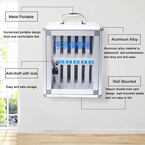 FENOKD Wall-Mounted Aluminum Alloy Cell Phones Storage Cabinet Pocket Chart Storage Locker Box, with Handle and Security Lock, for Classroom Office (Silver 24)，Silver-24
