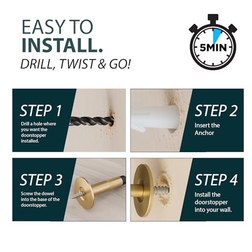 Mega Handles Knurled Baseboard Door Stop Satin Brass (4-Pack) - Wall Mount