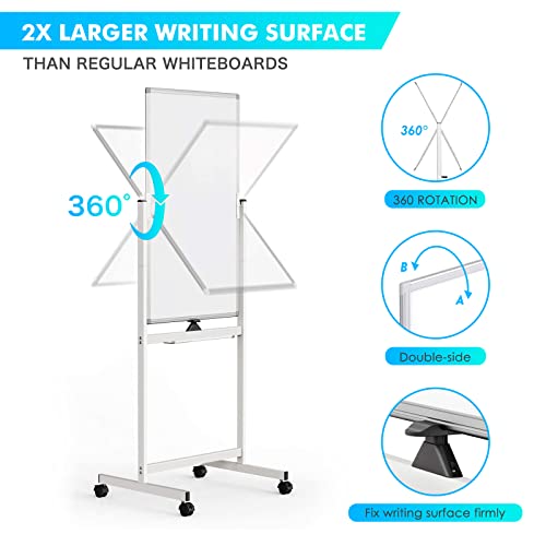 Rolling Whiteboard on Wheels 40" x 24" Aluminum Frame