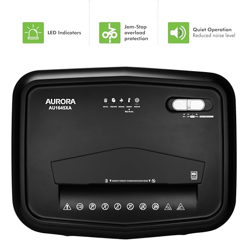 Aurora AU1645XA 16-Sheet Cross-Cut Paper and CD/Credit Card Shredder/5-Gallon Pullout Basket/ 30 Minutes Run Time