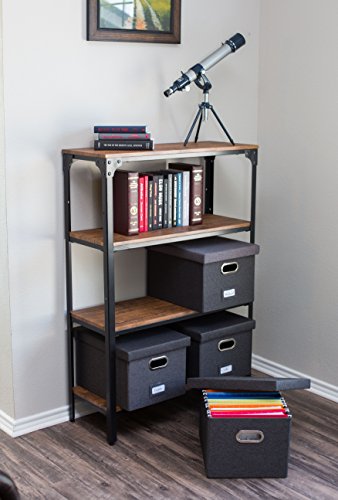Internet's Best Collapsible File Storage Organizer with Lid - Decorative Linen Filing & Storage Office Box – Hanging Letter/Legal Folder – Home Office Bins Cabinet – Charcoal Container - 6 Pack