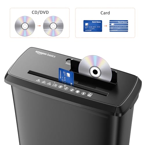 Amazon Basics 8-Sheet Strip Cut Paper Shredder for Home and Office, CD/Credit Card Shredder, 3.4 Gallon Bin, Black
