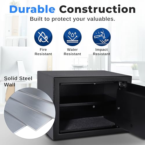 Serenelife Heavy Duty Fireproof Electronic Fingerprint Safe Box | Electronic Lock with Mechanical Override, Digital Touch Button Control Pad | Includes 2 Keys for Unlocking | 9.8D x 13.8W x 9.8H