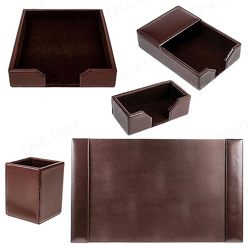 DACASSO Bonded Leather Desk Set - Luxury Leather Desk Pad & Organization Essentials - Executive Office Decor - Dark Brown, 5 Piece