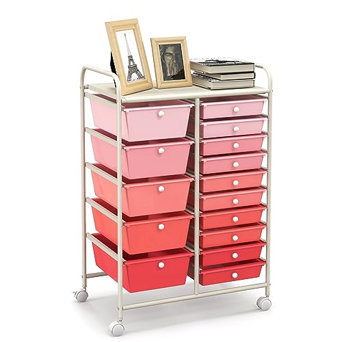 Giantex 15-Drawers Rolling Storage Cart, Mobile Book Paper Organizer Utility Trolley with Wheels, Ideal for School, Office, Home