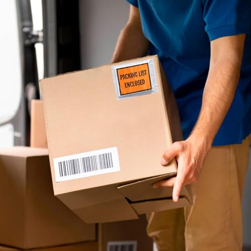 PSBM 1000 PCS, 7 x 5.5 Inch Orange Full Face Packing List Enclosed Bags, Shipping Mailing Envelopes and Packing Slip Pouches for Mailing Labels, Invoices and Documents