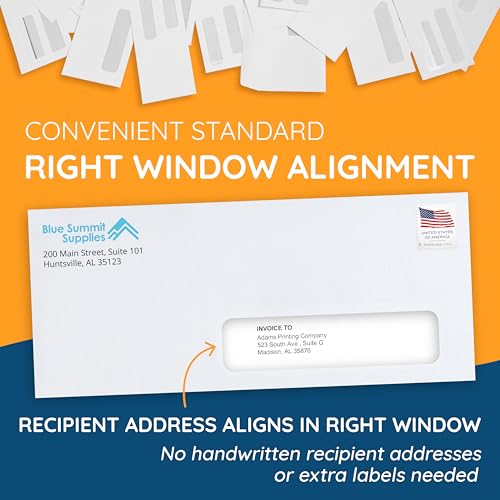 Blue Summit Supplies 500#10 Right Window Security Envelopes, Self Seal