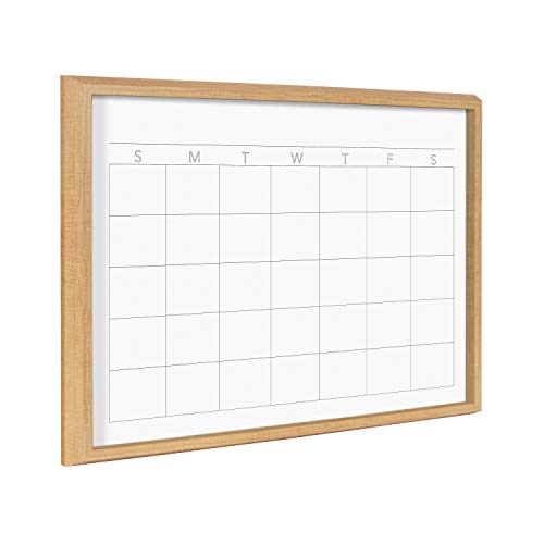 Kate and Laurel Blake Month Framed Printed Glass Dry Erase Board by The Creative Bunch Studio, 18x24 Natural, Monthly Calendar Printed Glass Wall Organizer