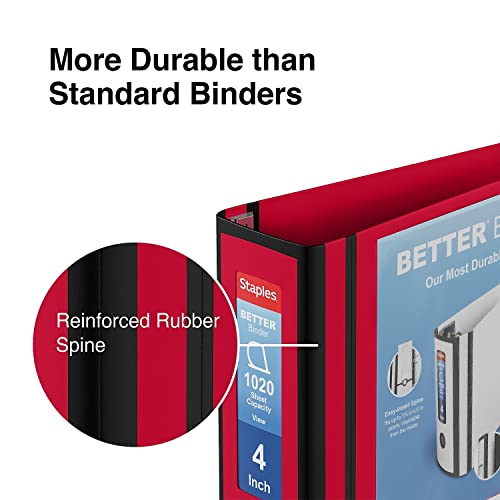 Staples Better Binder, 4 Inch D-Ring, Red, Reinforced Spine