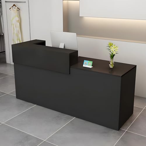 LSZMXI Modern Reception Desk with Drawer & Open Shelves, 39-95 Inch Front Counter Table, Computer Workstation Suitable for Salons, Offices, Lobbies, Retail Stores and Home Offices