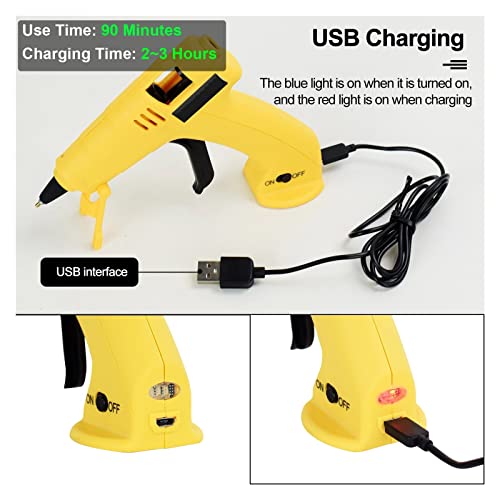 LIBODD Hot Glue Gun USB Charging Wireless Glue Gun with 100Pcs 7mm Glue Sticks DC Mini Gluegun Graft DIY Tool for Home School for DIY Arts, Crafts and Quick Repairs(N-220AY-20PC)