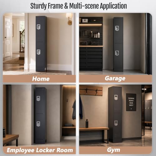 KAER Metal Locker for Employees, Office Storage Locker with 2 Doors, Lockable Steel Employee Lockers with Shelves and Hooks, Locker Organizer for Home Office School Gym Garage, Grey
