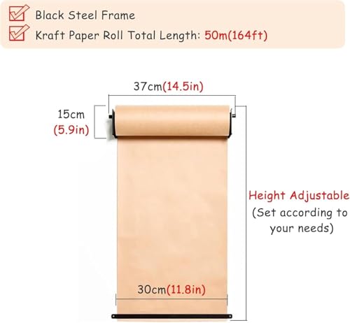 Bulletin Board Paper Kraft Paper Roll Display Holder, Wall Mounted Butcher Paper Roll Dispenser & Cutter, Child'S Doodle Drawing Board For Craft Poster Art Paper Roll Chr,Steel Frame Wide-37cm/14.5in