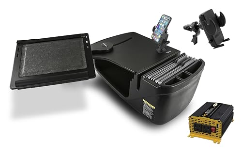 AutoExec Reach Desk Front Seat Car Desk and Portable Workstation with 400 watt Power Inverter, Printer Stand, Phone Mount, Tablet Mount and Phone Vent Clip, Black