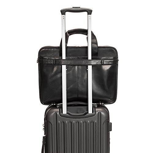 Mancini Buffalo Double Compartment Top Zipper 15.6” Laptop/Tablet Briefcase, Black, Black