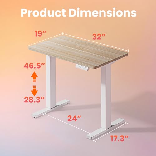 HUANUO 32x19 Inch Small Electric Standing Desk, Adjustable, Light Walnut