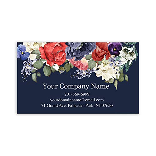 Rustic Rose Custom Premium Business Cards, Full color (250pcs to 2,500pcs) - 16pt (350gsm-Thick paper), Matte finishing-Front & Back (Dark-Blue)