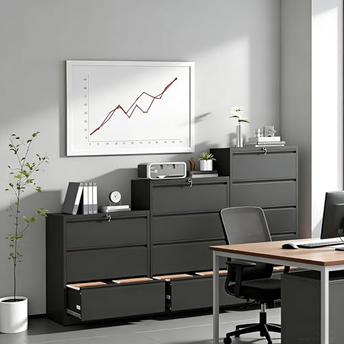 EKJ 4 Drawer Lateral File Cabinet with Lock, Heavy Duty Wide Steel Filing Cabinet for Home Office, 36" W Horizontal Storage Cabinet for Letter/Legal/A4/F4 Hanging Files, Easy Assembly (Black)