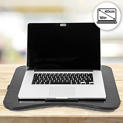 Duronic Laptop Tray with Cushion DML432 | Ergonomic Lap Desk for Bed, Sofa, Car | Built-in Tablet Holder | Bean Cushion Pad | Brown | Portable Design with Carry Handle| for Home/Office