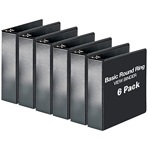 3 Inch Binder, 3 Ring View Binders, Rugged Heavy Duty Binder for Home, Office, School - Holds Up to 625 Sheets Each - Presentation Clear View Customizable Cover and Back - (6 Pack, Black)